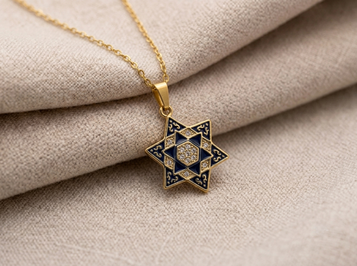 The Blue and Gold Star of David Necklace